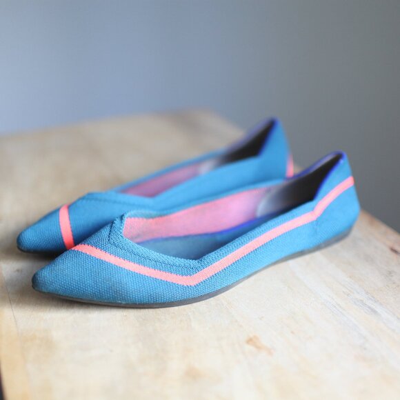 Rothy's The Point turquoise blue and hot pink coral stripe ballet flats 11.5 - Picture 5 of 8